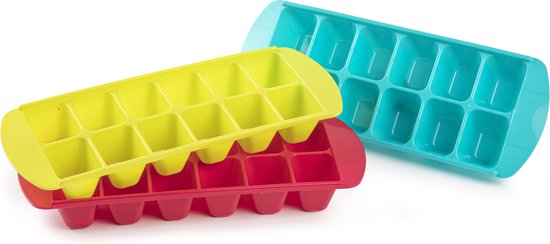 3x glaçons/bacs à glaçons en 3 couleurs vives 29 x 11 x 4 cm - Jaune, rose et bleu aqua - fabrication de glaçons