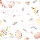 Pasen tafelkleed/tafellaken net wit/roze print 138 x 220 cm met 20x bijpassende servetten - Ontbijttafel set