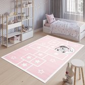 Tapiso Baby Vloerkleed Roze Wit Teddybeer Modern Kinderkamer Tapijt Maat- 120x170