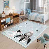 Tapiso Baby Vloerkleed Grijs Blauw Heelal Kinderkamer Tapijt Maat- 140x200