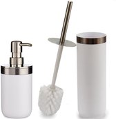 Badkamer accessoires set 2-delig creme wit kunststof - Wc-borstel met zeepdispenser van 350 ml