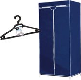 Set van mobiele opvouwbare kledingkast met blauwe hoes 160 cm en 10x plastic kledinghangers zwart