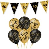 Leeftijd verjaardag feestartikelen pakket vlaggetjes/ballonnen 40 jaar zwart/goud - 18x ballonnen/3x vlaggenlijnen