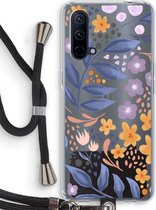 Case Company® - OnePlus Nord CE 5G hoesje met Koord - Flowers with blue leaves - Telefoonhoesje met Zwart Koord - Bescherming aan alle Kanten en Over de Schermrand