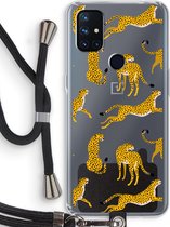 Case Company® - OnePlus Nord N10 5G hoesje met Koord - Luipaard - Telefoonhoesje met Zwart Koord - Bescherming aan alle Kanten en Over de Schermrand