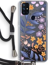 Case Company® - OnePlus Nord N10 5G hoesje met Koord - Flowers with blue leaves - Telefoonhoesje met Zwart Koord - Bescherming aan alle Kanten en Over de Schermrand