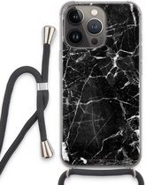 Case Company® - iPhone 13 Pro hoesje met Koord - Zwart Marmer - Telefoonhoesje met Zwart Koord - Extra Bescherming aan alle Kanten en Over de Schermrand