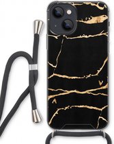 Case Company® - iPhone 13 hoesje met Koord - Gouden marmer - Telefoonhoesje met Zwart Koord - Extra Bescherming aan alle Kanten en Over de Schermrand