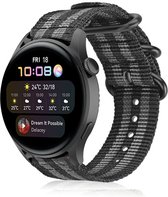 Nylon Smartwatch bandje - Geschikt voor  Huawei Watch 3 - Pro nylon gesp band - zwart/grijs - Strap-it Horlogeband / Polsband / Armband