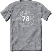 78th Happy Birthday T-shirt | Vintage 1944 Aged to Perfection | 78 jaar verjaardag cadeau | Grappig feest shirt Heren – Dames – Unisex kleding | - Donker Grijs - Gemaleerd - L