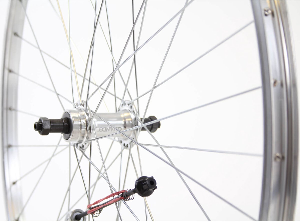 Roland achterwiel 28 uitval freewh Alu AS26 zilver zink spk