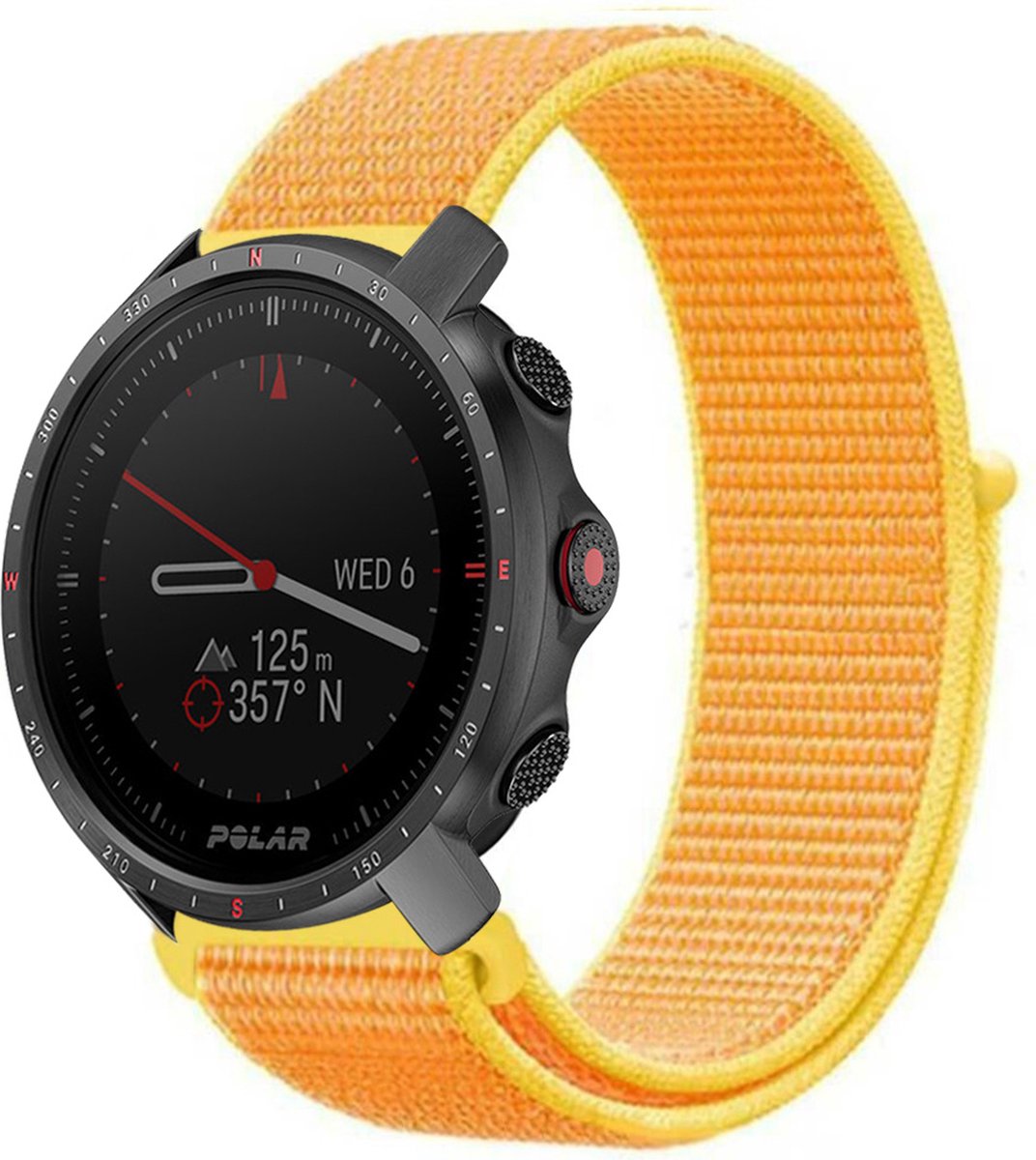 Strap-it Nylon smartwatch bandje - geschikt voor Polar Grit X / Grit X Pro / Vantage M / M2 / M3 / V3 - oranje/geel