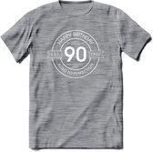 90th Happy Birthday T-shirt | Vintage 1932 Aged to Perfection | 90 jaar verjaardag cadeau | Grappig feest shirt Heren – Dames – Unisex kleding | - Donker Grijs - Gemaleerd - 3XL