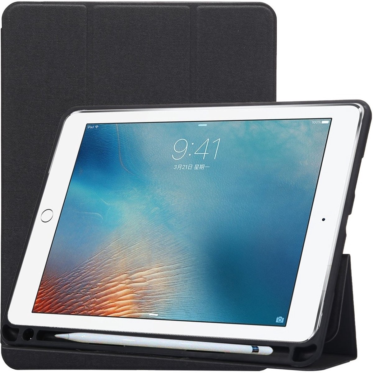 Mobigear Tablethoes geschikt voor Apple iPad Pro 10.5 Inch (2017) Hoes | Mobigear Tri-Fold Gel Bookcase + Stylus Houder - Zwart