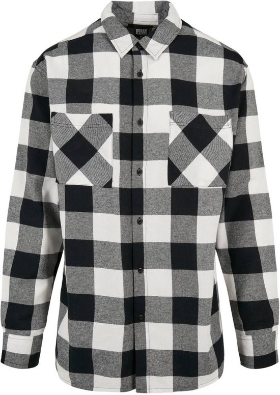 Urban Classics Overhemd -M- Long Oversized Checked Zwart/Wit