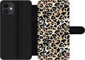 Bookcase Geschikt voor iPhone 12 Pro telefoonhoesje - Dierenprint - Panter - Bruin - Waterverf - Met vakjes - Wallet case met magneetsluiting