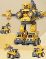 5-in-1 DIY Constructiespeelgoed - Demonteerbare Voertuigen/Robot met Geluid - Bouwvrachtwagen - Betonmixer Werkvoertuig/Mixer vrachtwagen Vuilniswagen/Graafmachine/Hamer boor/Graaf