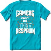 Gamers don't die T-shirt | Oranje | Gaming kleding | Grappig game verjaardag cadeau shirt Heren – Dames – Unisex | - Blauw - M