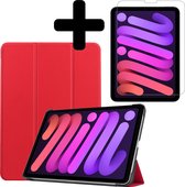 Hoes Geschikt voor iPad Mini 6 Hoes Book Case Hoesje Trifold Cover Met Screenprotector - Hoesje Geschikt voor iPad Mini 6 Hoesje Bookcase - Rood