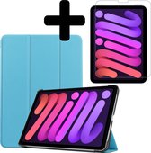 Hoes Geschikt voor iPad Mini 6 Hoes Book Case Hoesje Trifold Cover Met Screenprotector - Hoesje Geschikt voor iPad Mini 6 Hoesje Bookcase - Lichtblauw