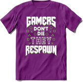Gamers don't die T-shirt | Groen | Gaming kleding | Grappig game verjaardag cadeau shirt Heren – Dames – Unisex | - Paars - XL