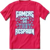 Gamers don't die T-shirt | Neon Blauw | Gaming kleding | Grappig game verjaardag cadeau shirt Heren – Dames – Unisex | - Roze - XXL