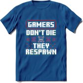 Gamers don't die pixel T-shirt | Gaming kleding | Grappig game verjaardag cadeau shirt Heren – Dames – Unisex | - Donker Blauw - 3XL