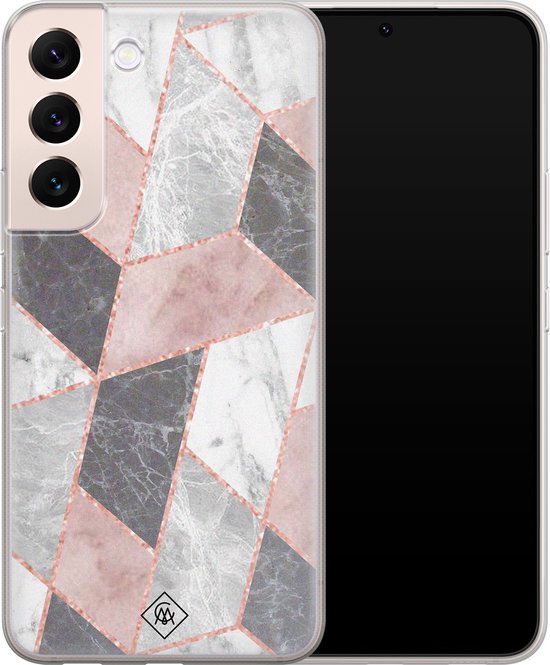 hoesje - Geschikt voor Samsung S22 Plus - Stone grid marmer / Abstract marble - Backcover - Siliconen/TPU - Roze