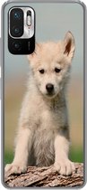 Geschikt voor Xiaomi Redmi Note 10 5G hoesje - Wolf - Kind - Hout - Siliconen Telefoonhoesje