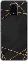 Geschikt voor Xiaomi Redmi Note 10 Lite hoesje - Geometrisch patroon van gouden lijnen op een zwarte achtergrond - Siliconen Telefoonhoesje