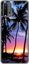 Geschikt voor Xiaomi Redmi 9T hoesje - Een silhouet van palmbomen tijdens een zonsondergang op Hawaii - Siliconen Telefoonhoesje