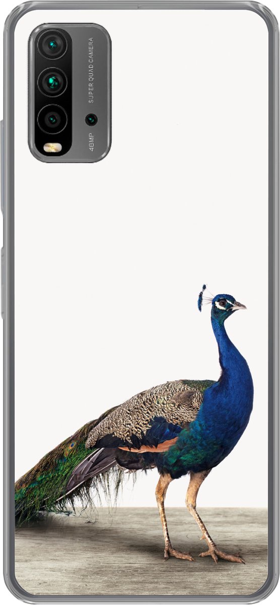 Telefoonhoesje Geschikt voor Xiaomi Geschikt voor Redmi 9T hoesje - Pauw - Veren - Vogel - Kinderen - Jongens - Meisjes - Siliconen Telefoonhoesje Telefoonhoesje