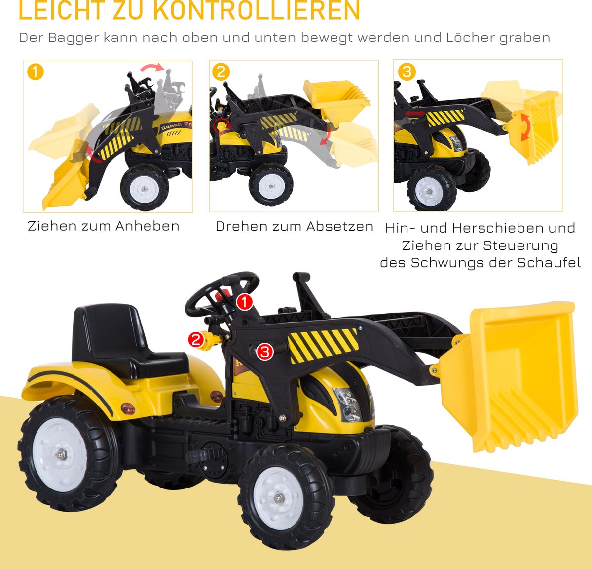 HOMCOM Trapauto met frontlader tractor traptractor vanaf 3 Jaar speelgoed  kinderen... | bol