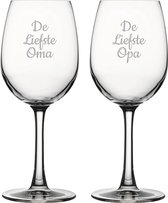 Gegraveerde witte wijnglas 36cl De Liefste Opa-De Liefste Oma