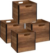 Set de 4 pièces panier de rangement / panier d'armoire 29 litres marron foncé en bois 31 x 31 x 31 cm - Boîtes de Boîtes de rangement - Paniers à compartiments
