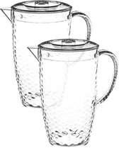 Set de 2 carafes pichet/pichet à jus avec couvercle 2 litres transparent - Dimensions : 20,5 x 13,8 x 24 cm - Matière : plastique
