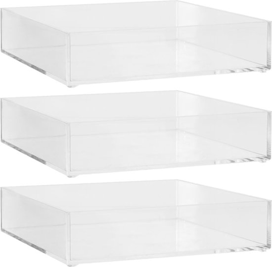 Set van 3x stuks 5five make-up houder box - 20 x 20 x 5 cm - transparant kunststof - nagellak - sieraden - organizer bakjes - sorteer vakjes