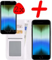 iPhone SE 2022 Hoesje Bookcase 2x Screenprotector - iPhone SE 2022 Case Hoes Cover - iPhone SE 2022 Screenprotector 2x - Wit