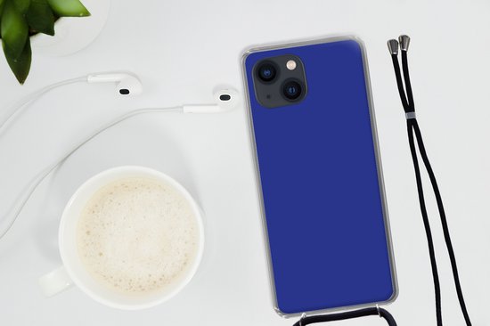 Coque avec cordon iPhone 13 Mini - Blauw - Couleur unie - Bleu foncé - Siliconen - Bandoulière - Coque arrière avec cordon - Coque pour téléphone avec cordon - Coque avec corde