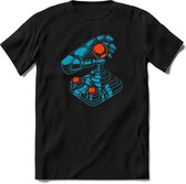 Retro Joystick | Gaming kado T-Shirt heren - dames | Blauw-Oranje | Perfect game pc cadeau shirt | Grappige console spreuken - zinnen - teksten Maat XL