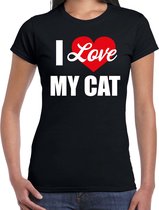 I love my cat / Ik hou van mijn kat / poes t-shirt zwart - dames - Katten liefhebber cadeau shirt L