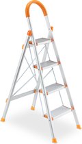Bol.com Relaxdays inklapbare huishoudtrap - aluminium - keukentrap tot 150 kg - trapladder - trap - 4 tredes aanbieding