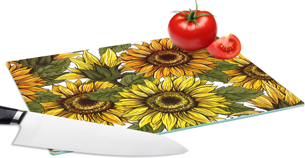 Glazen Snijplank - 28x20 - Zonnebloem - Vintage - Design - Snijplanken Glas