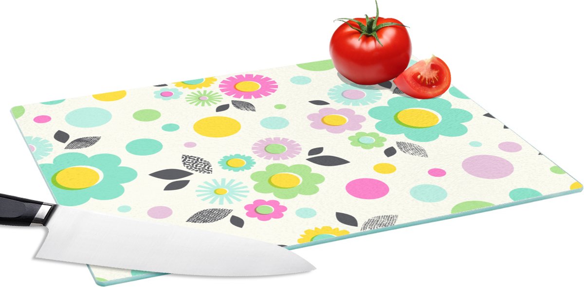 Glazen Snijplank - 39x28 - Patronen - Bloemen - Bladeren - Snijplanken Glas