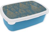 Broodtrommel Blauw - Lunchbox - Brooddoos - Masker - Afrikaans - Goud - Patronen - 18x12x6 cm - Kinderen - Jongen