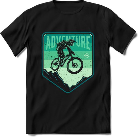 Adventure | TSK Studio Mountainbike kleding Sport T-Shirt | Zeeblauw - Groen | Heren / Dames | Perfect MTB Verjaardag Cadeau Shirt Maat 3XL