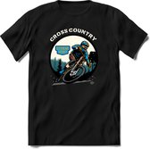 Cross Country | TSK Studio Mountainbike kleding Sport T-Shirt | Blauw - Oranje | Heren / Dames | Perfect MTB Verjaardag Cadeau Shirt Maat XXL