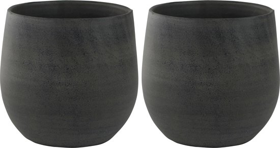 Set van 2x stuks plantenpotten/bloempotten in een strakke Modern design look grafiet Dia 22 cm en Hoogte 20 cm