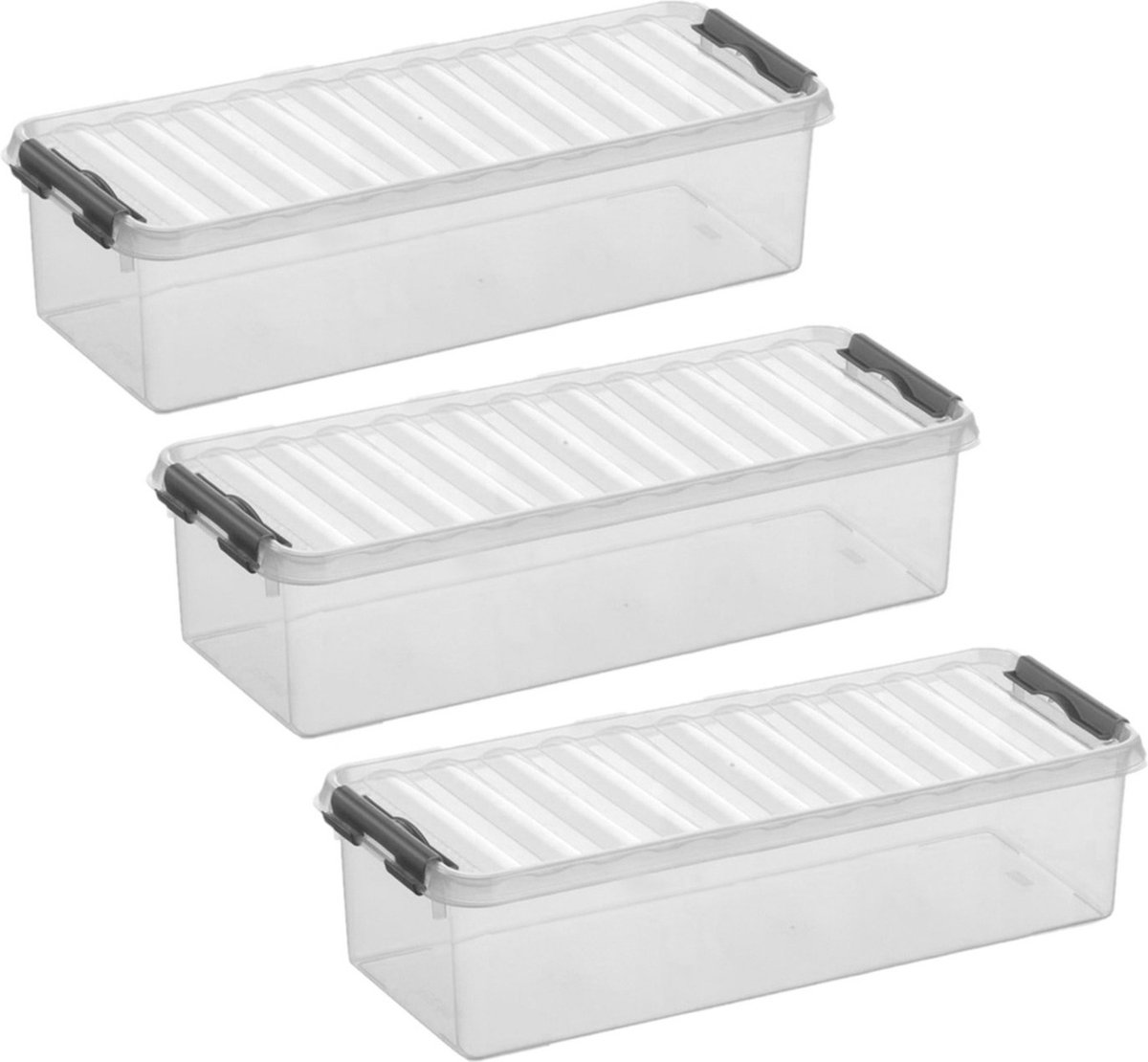 6x stuks opberg box/opbergdoos 3.5 liter 38.5 x 14 x 9.2 cm - Opslagbox - Opbergbak kunststof transparant/grijs