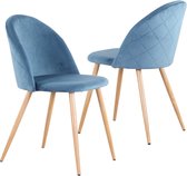Set van 2 Fluwelen Stoelen - Eetkamerstoel - Eetkamerstoelen - Houten poten - 2 stoelen - Voor keuken of huiskamer - Moderne look - Velvet - Blauw